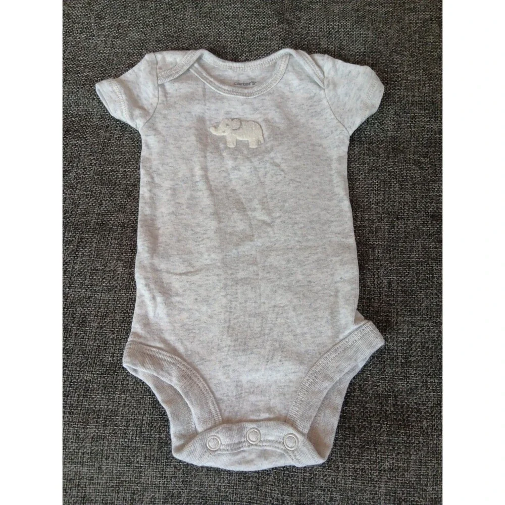 Carters Shirt Newborn Gray Short sleeve Snap Bottom Elephant
